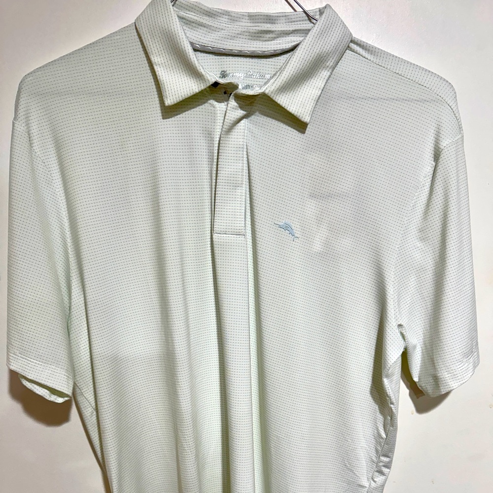 Tommy Bahama White Polka Dot Polo Shirt Size M Golf Casual Elegance NWT
